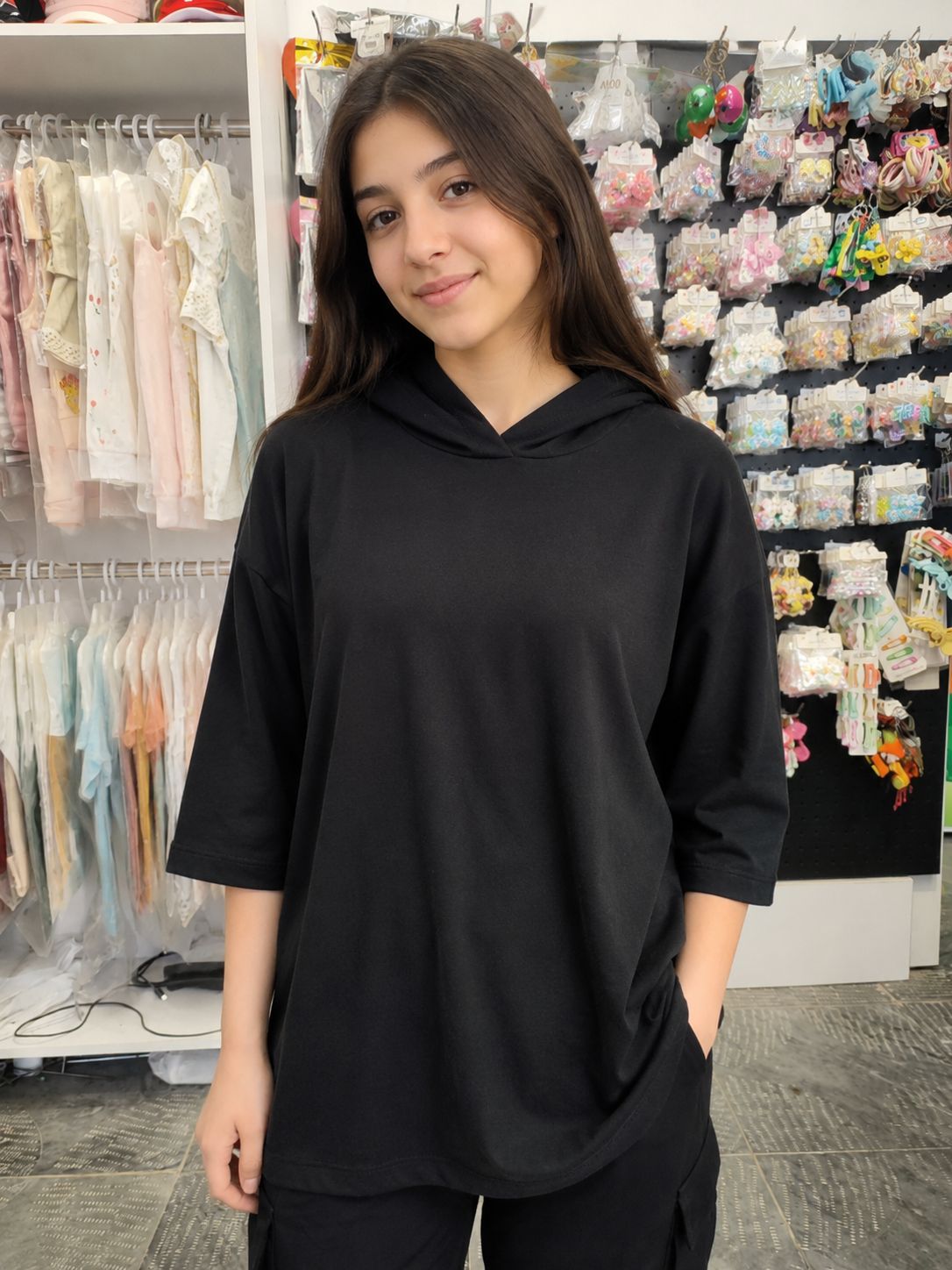 تیشرت باکسی کلاهدار542 سایز70